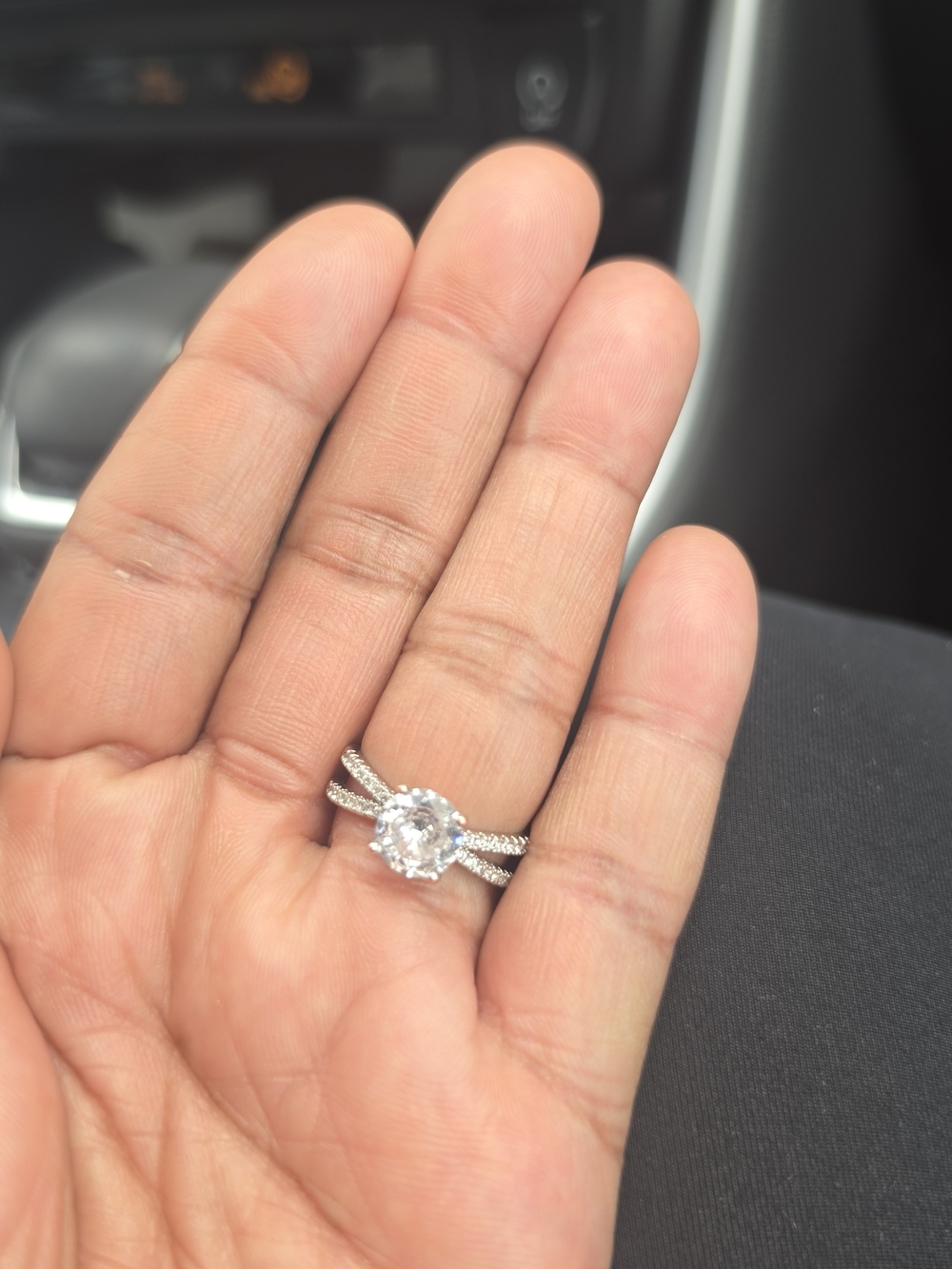 Silver Halo Double-Band Engagement Ring with Clear Center Stone
